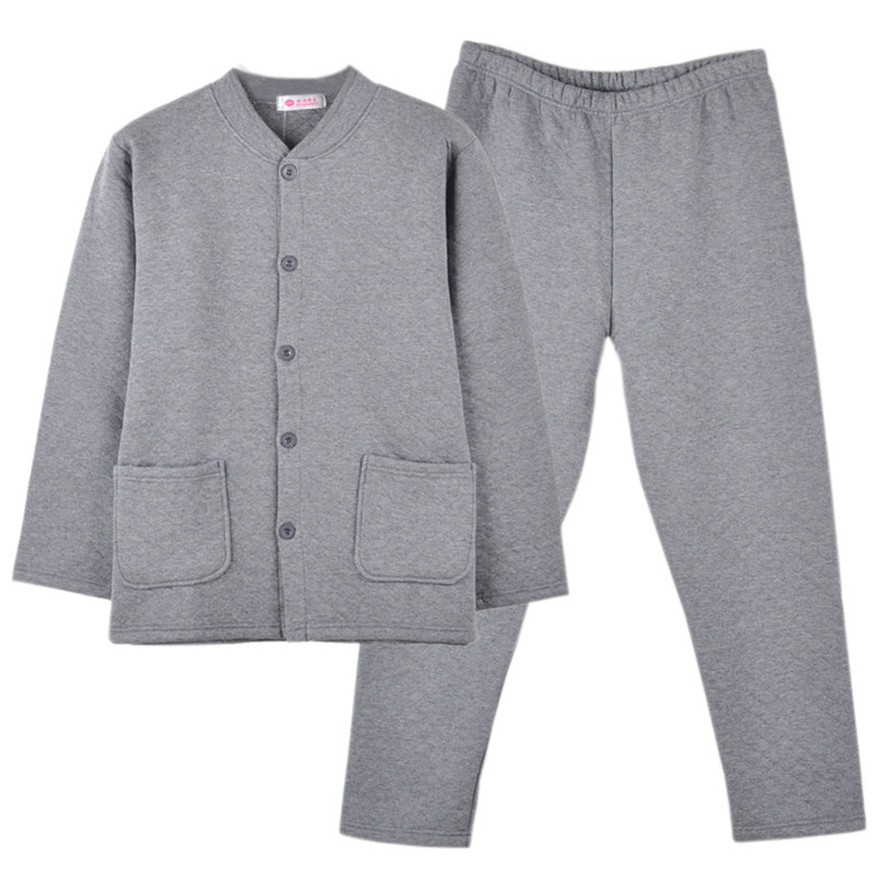 冬季老人女士纯棉三层加厚秋衣秋裤全棉开衫中老年人保暖内衣套装