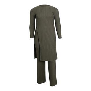 【流动哲学】美丽客栈简约高弹舒适绿针织上衣套装原创高端大码女