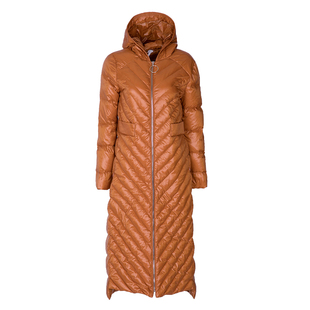 名师路女士长款羽绒服冬季新款白鹅绒修身长袖通勤时尚百搭设计感