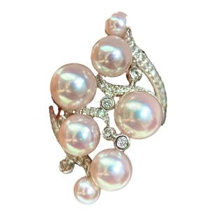 vintage戒指女时尚个性缠绕镶钻珍珠指环开口ins网红冷淡风食指戒