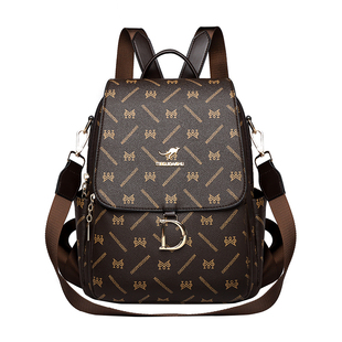 袋鼠正品真皮双肩包女2025新款大容量时尚休闲旅行背包轻便牛皮包