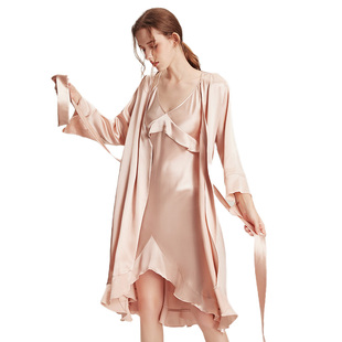 2025春秋新款6A级100%真丝睡衣女桑蚕丝睡裙睡袍两件套晨袍高级感