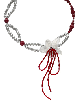 SU浮空岛「猩红花镜」小众高级感choker项链红灰色珍珠贝母锁骨链