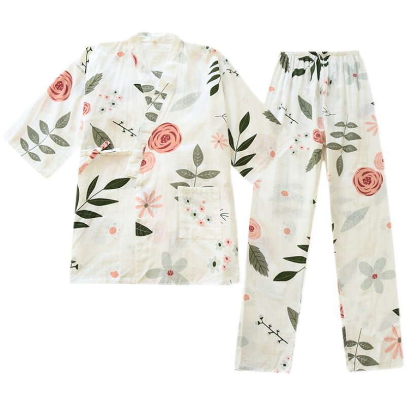 复古汉服睡衣女士春夏薄款纯棉纱布中国风家居服日系七分袖汗蒸服