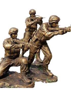 特种兵人物仿铜警察雕塑cs狙击手