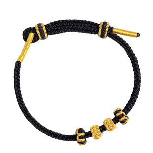 本命年红绳手链女情侣手绳可串穿吊坠黄金转运珠路路通黑色送男士