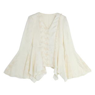 西町村屋法式衬衫女装春新款简约气质网纱拼接长袖小衫AA9101008