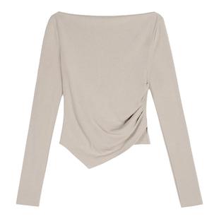 MULVAN 【现货7折】一字肩不规则上衣女设计感小众修身针织衫