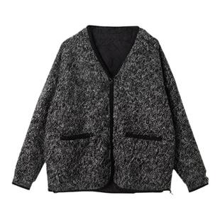 dfvc灰色羊毛短款毛呢外套女2025年冬季新款V领小个子羊羔毛大衣