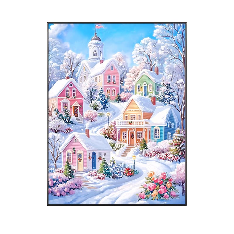 5d冰雪世界钻石画2026新款高难度女孩子卧室点贴钻十字绣雪景房子