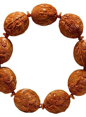 橄榄核雕浮雕风景群仙文玩把件男