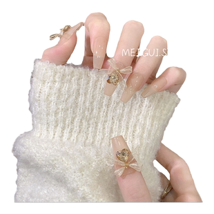 【玫瑰森林】欧芙蕾秋冬新款2026新年穿戴甲长法式温柔蝴蝶结美甲