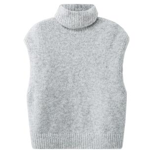 夕蒙2025新款冬季韩系上衣慵懒高级感小个子软糯灰色马甲高领毛衣