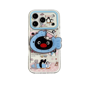 二合一磁吸磨砂可爱卡通企鹅适用苹果17promax手机壳iphone16pro新款15带支架14双层13女17全包防摔保护套pm