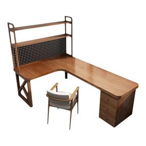 转角书架书桌组合定制家用实木书桌书柜一体简约拐角工作台学习桌