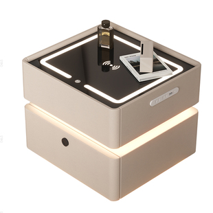 三梦智能床头柜家用卧室小型带锁实木多功能侧边收纳柜子2026新款