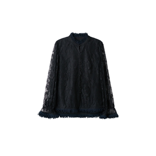 宫小妍【云端】新中式立领蕾丝镂空花瓣长袖上衣6010608