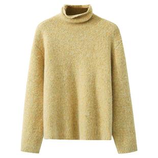 夕蒙2025新款冬季韩系气质针织衫巨好看宽松慵懒感黄色高领毛衣女