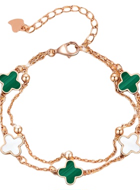 【礼物】孔雀石幸运四叶草手链女