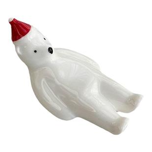 安木良品 外贸出口 可爱圣诞帽白熊餐桌摆件陶瓷筷子架刀叉勺架