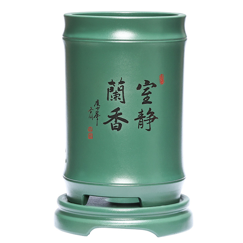 紫砂竹节兰花盆手工制作精致简约
