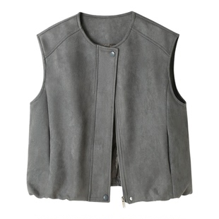 美式复古麂皮绒工装马甲外套女春秋高级感宽松百搭叠穿坎肩背心潮