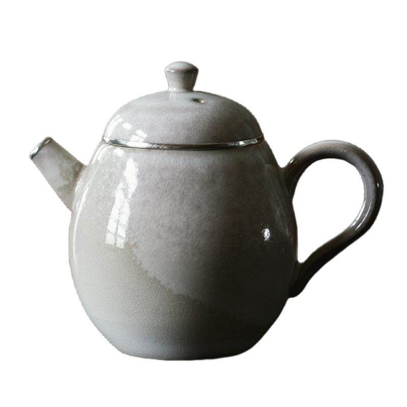 觅白柴烧包银口龙蛋壶自然落灰工夫开片泡茶纯手工窑瓷具复古银边