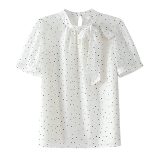 OSA欧莎法式波点雪纺衬衫女夏季新款气质通勤飘带小立领小衫上衣