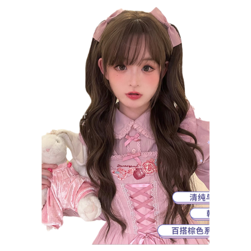 一口喵假发女日常网红逼真齐刘海长卷发新款可爱全头套式【软糖】