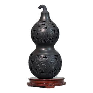 山东济南章丘龙山黑陶葫芦摆件中式家居饰品手工雕刻玄关商务礼品