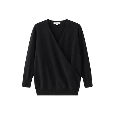 100%羊毛法式交叠V领七分袖毛衣