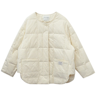 333sss 很实穿！无领圆领宽松米白色开叉羽绒服女短款外套