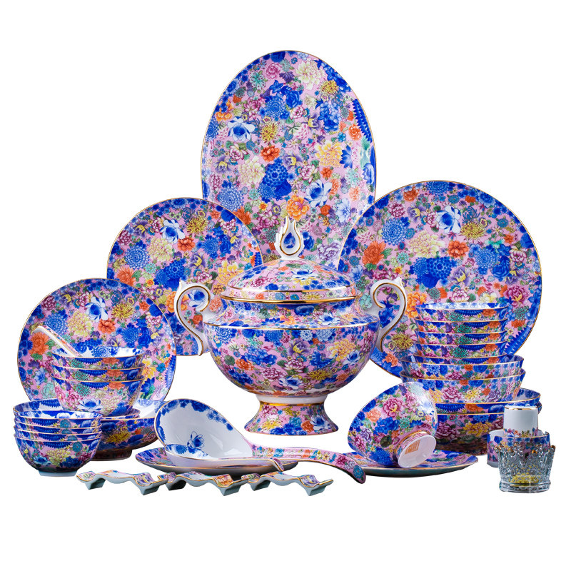 亮玉珐琅彩万花餐具组合