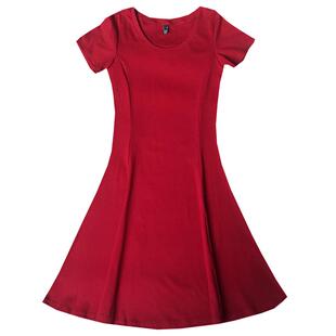 2025新款收腰显瘦红色夏季短袖连衣裙女小个子裙子性感赫本A字裙