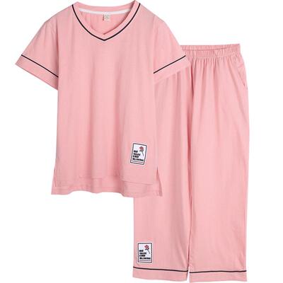100%纯棉睡衣女士夏季短袖七分裤