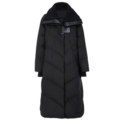 马天奴黑色翻领长款廓形羽绒服