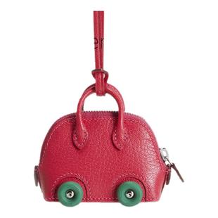 进口真皮手工蜡线缝制欧美风轻奢mini保龄球包包挂件车载挂饰吊饰