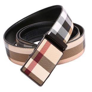 新款男士商务休闲真皮布格子皮带自动扣优质纯牛皮时尚潮男裤腰带