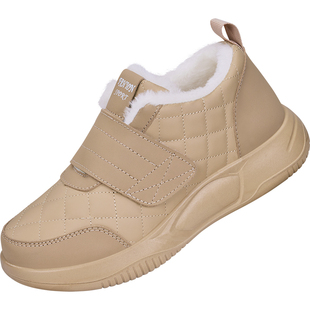 老北京布鞋女冬季加绒皮面防水妈妈舒适运动鞋厚底一脚蹬防滑棉靴