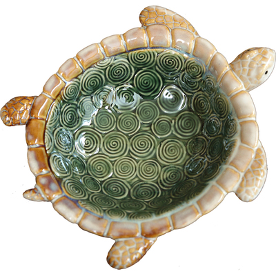 可爱风彩色釉陶瓷乌龟盆钥匙摆件