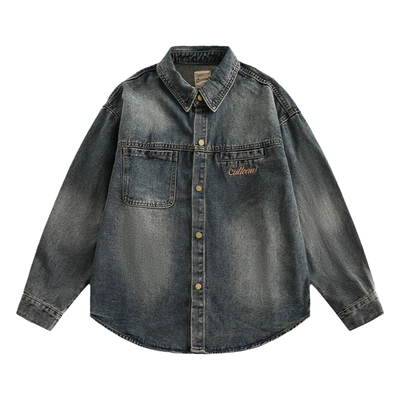【限时优惠】做旧牛仔长袖衬衫男
