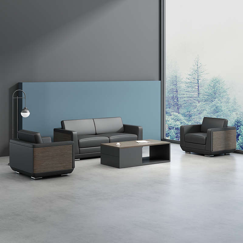 皮艺海绵白色办公商务接待现代简约单人三人位办公室沙发茶几组合