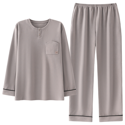 初子尼男士德绒睡衣套装中式圆领