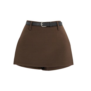 咖色侧开叉半身裙女秋冬加厚小个子A字百搭短裙裤气质毛呢包臀裙