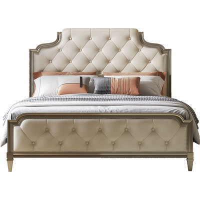 法式奶油风桃花芯木牛皮床简菲娜