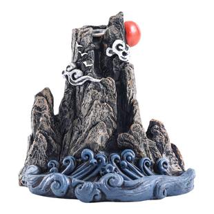 倒流香炉创意茶桌摆件檀香粒高山流水茶台山川观流云瀑布摆件大号