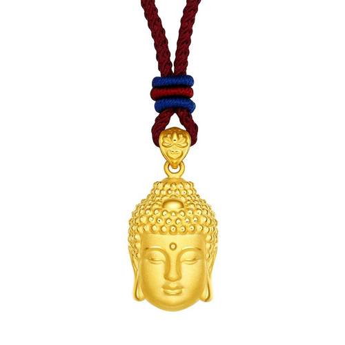 周大生黄金吊坠足金佛头挂坠配手工编绳项链硬金新年礼物送女朋友