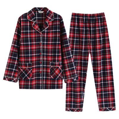 罗丝美女纯棉格纹情侣款长袖睡衣