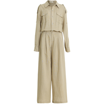 夏莫卡白色天丝亚麻衬衫连体裤