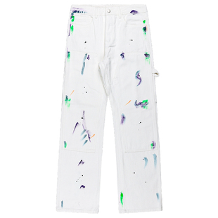 XINYINSU新因素高街设计感白色泼墨牛仔裤直筒宽松辣妹裤子潮牌